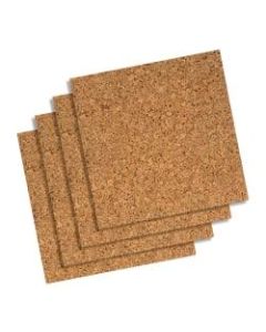 Quartet Cork Unframed Bulletin Board Wall Tiles, 12in x 12in, Natural Brown, Pack Of 4