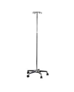 MABIS Adjustable-Height I.V. Pole, 5 Casters, 82in, Silver