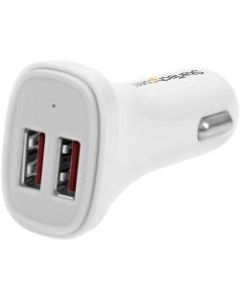 StarTech.com Dual Port USB Car Charger - White - High Power 24W/4.8A - 2 port USB Car Charger