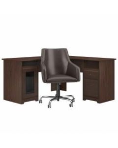 Bush Furniture Cabot 60inW L-Shaped Computer Desk With Mid-Back Leather Box Chair, Modern Walnut, Standard Delivery