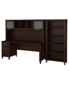 Bush Furniture Somerset 72inW Office Desk With Hutch And 5 Shelf Bookcase, Mocha Cherry, Standard Delivery