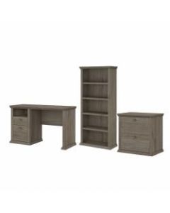Bush Furniture Yorktown 50inW Home Office Desk With Lateral File Cabinet And 5-Shelf Bookcase, Restored Gray, Standard Delivery