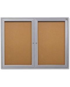Ghent 2-Door Enclosed Bulletin Board, Cork, 48in x 36in, Natural, Silver Aluminum Frame