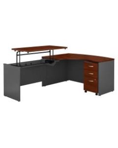 Bush Business Furniture Components 60inW Left Hand 3 Position Sit to Stand L Shaped Desk with Mobile File Cabinet, Hansen Cherry/Graphite Gray, Premium Installation