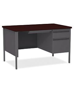 Lorell Fortress Series Steel Pedestal Desk, 48inW, Right-Handed, Charcoal/Mahogany