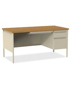 Lorell Fortress Series Steel Pedestal Desk, 66inW, Right-Handed, Oak/Putty