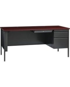 Lorell Fortress Series Steel Right-Handed Pedestal Desk, 66inW, Charcoal/Mahogany