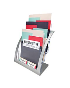 Deflecto Contemporary Literature Holder, 3 Magazine Compartments, 13 5/16inH x 11 1/4inW x 6 15/16inD, Silver/Clear