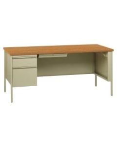 Lorell Fortress Series Steel Pedestal Desk, 66inW, Left-Handed, Oak/Putty