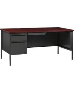 Lorell Fortress Series Steel Pedestal Desk, 66inW, Left-Handed, Charcoal/Mahogany