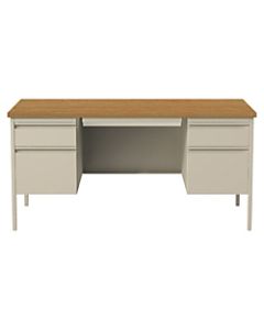 Lorell Fortress Series 60inW Steel Double Pedestal Desk, Putty/Oak