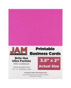 JAM Paper Printable Business Cards, 3 1/2in x 2in, Fuchsia, 10 Cards Per Sheet, Pack Of 10 Sheets