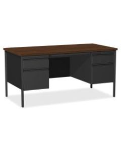 Lorell Fortress Series Steel Double Pedestal Desk, 60inW, Black /Walnut