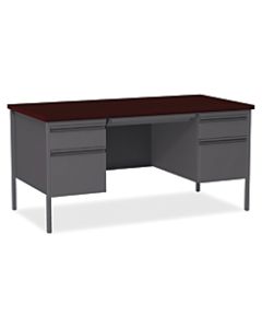 Lorell Fortress Series 60inW Steel Double-Pedestal Desk, Charcoal/Mahogany