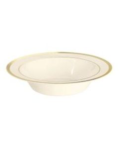 Amscan Premium Plastic Bowls, 7-1/2in, Cream With Gold Trim, 10 Bowls Per Pack, Set Of 2 Packs