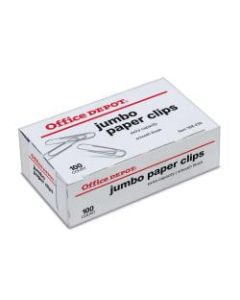 Office Depot Brand Paper Clips, 1-7/8in, 20-Sheet Capacity, Silver, Box Of 100 Clips