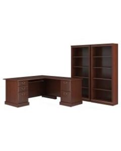 Bush Furniture Saratoga 66inW L-Shaped Computer Desk And Two 5-Shelf Bookcases, Harvest Cherry, Standard Delivery