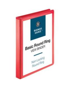 Business Source 3-Ring Binder, 1in Round Rings, Red
