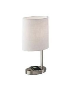 Adesso Curtis AdessoCharge Table Lamp, 21-1/2inH, White Shade/Brushed Steel Base