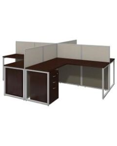 Bush Business Furniture Easy Office 60inW 4-Person L-Desk Open Office With Four 3-Drawer Mobile Pedestals, 44 15/16inH x 119 1/8inW x 119 1/8inD, Mocha Cherry, Standard Delivery