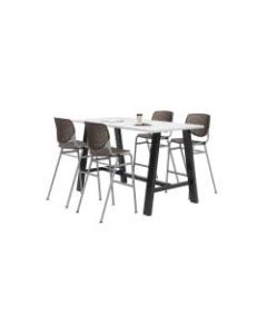 KFI Midtown Bistro Table With 4 Stacking Chairs, 41inH x 36inW x 72inD, Designer White/Brownstone