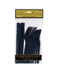 Amscan Premium Plastic Assorted Cutlery Packs, True Navy, 24 Pieces Per Pack, Set Of 5 Packs