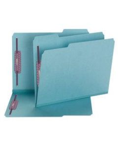 Smead Color Pressboard Fastener Folders With SafeSHIELD Coated Fasteners, Letter Size, 1/3 Cut, 100% Recycled, Blue, Box Of 25