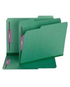 Smead Color Pressboard Fastener Folders With SafeSHIELD Coated Fasteners, Letter Size, 1/3 Cut, 100% Recycled, Green, Box Of 25