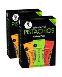 Wonderful Pistachios No-Shell Variety Pack, 0.75 Oz, 9 Bags Per Pack, Case Of 2 Packs