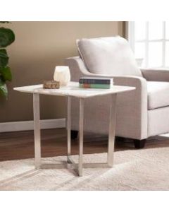 Southern Enterprises Wrexham Faux Marble End Table, Square, Soft Ivory/Gray