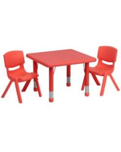 Flash Furniture Square Plastic Height-Adjustable Activity Table Set With 2 Chairs, 23-3/4in x 24in, Red