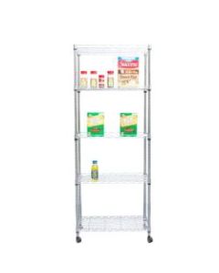 Mind Reader Steel Storage Rack Shelving Unit With Wheels, 4 Shelves, Silver