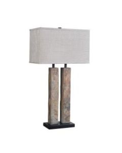 Kenroy Home Barre Table Lamp, 30inH, Cream Shade/Green Base