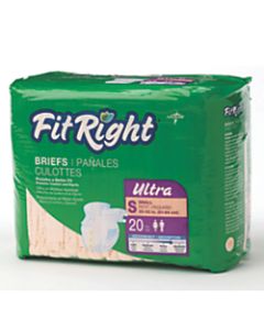 FitRight Ultra Briefs, Small, 20 - 33in, Peach, 20 Briefs Per Bag, Case Of 4 Bags