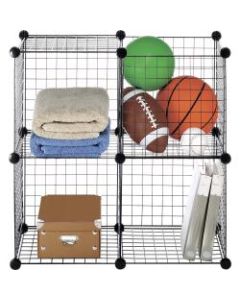 Whitmor Storage Wire Cubes - 4 Compartment(s) - 14.5in Height x 14.5in Width x 14.3in Depth - Floor - Sturdy, Heavy Duty - Black - Steel, Plastic - 1