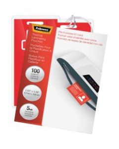 Fellowes Glossy Pouches - ID Tag punched, 5 mil, 100 pack - Laminating Pouch/Sheet Size: 3.88in Width x 5 mil Thickness - Glossy - for Document, ID Badge, ID Card - Durable, Pre-punched - Clear - 100 / Pack