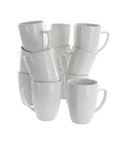 Elama Riley 12-Piece Porcelain Mug Set, 12 Oz, White