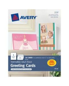 Avery Half-Fold Textured Greeting Cards, 5 1/2in x 8 1/2in, White, Box Of 30