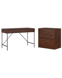 kathy ireland Home by Bush Furniture Ironworks 48inW Writing Desk And Lateral File Cabinet, Coastal Cherry, Standard Delivery