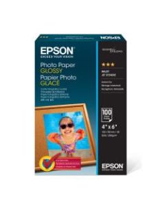 Epson Glossy Photo Paper, 4in x 6in, 60 Lb, Pack Of 100 Sheets