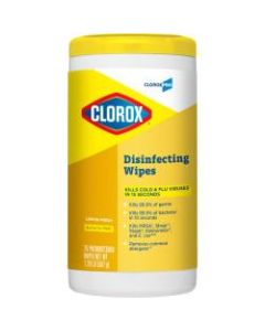 Clorox Commercial Solutions Disinfecting Wipes - Wipe - Lemon Fresh Scent - 75 / Canister - 480 / Pallet - Yellow