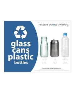 Recycle Across America Glass, GCP-8511, Cans And Plastics Standardized Recycling Label, 8 1/2in x 11in, Blue