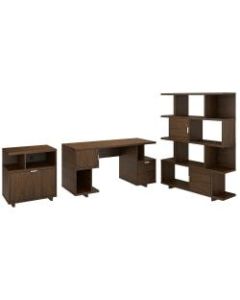kathy ireland Home by Bush Furniture Madison Avenue 60inW Computer Desk With Lateral File Cabinet And Bookcase, Modern Walnut, Standard Delivery