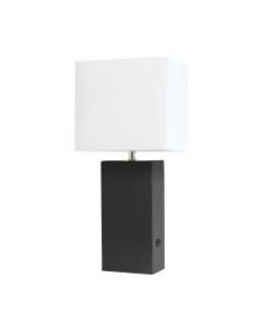 Elegant Designs Modern Leather Table Lamp With USB Port, 21inH, White Shade/Black Base