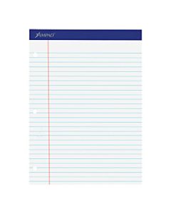 Ampad Perforated 3-Hole Punched Dual Writing Pad, Legal Wide Rule, 8 1/2in x 11 3/4in, White, 100 Sheets