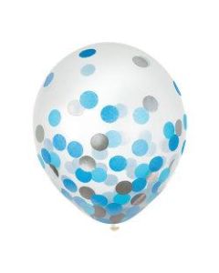 Amscan 12in Confetti Balloons, Blue/Silver, 6 Balloons Per Pack, Set Of 4 Packs