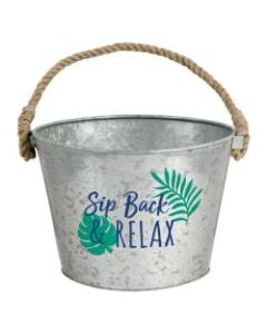 Amscan Tropical Jungle Galvanized Metal Bucket With Rope Handle, 7in x 10in, Silver