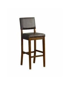 Linon Home Decor Milano Stool, Counter 24in, Medium Dark Walnut/Dark Brown Vinyl