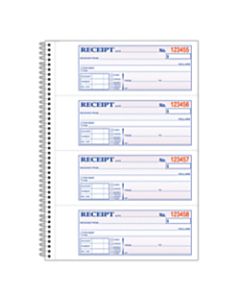 Adams Carbonless 2-Part Spiral Money/Rent Receipt Book, 7 5/8in x 11in, Book Of 200 Sets