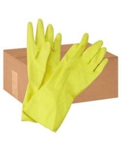 Boardwalk Flock-Lined Latex Cleaning Gloves, Medium, Yellow, Pack Of 12 Pairs